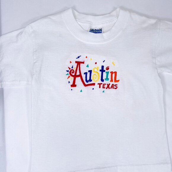 Vintage 90s AUSTIN TEXAS Embroidered White Short Sleeve Travel T-Shirt Top 6 - 8 - Picture 6 of 9